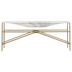 Overlin Console or Sofa Table in Solid Hewn Marble with Silicon Bronze Base 9