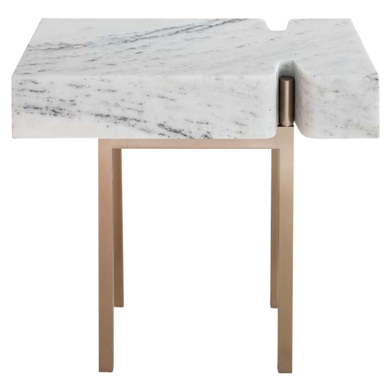 Terranova Side Table or End Table with Hewn Marble Top and Bronze Base