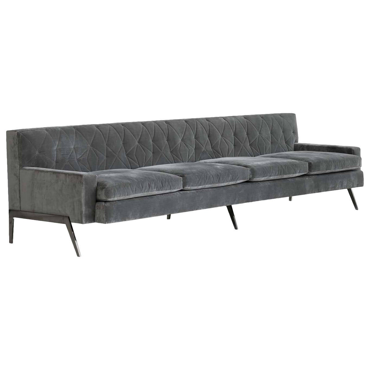 Mayweather sofa 2.0 with tufted back, nickel legs, in silk velvet ... Lila sofa