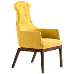 Evander Chair or Armchair in Yellow Cotton Linen Weave with a Walnut Base 7