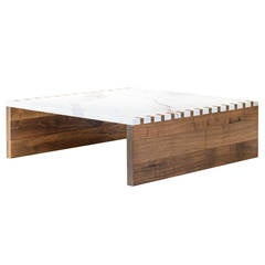 Zaragosa Coffee Table, Calacatta Marble with Walnut Sides and Box Joint Detail 10