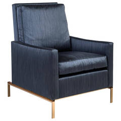 Larkin Armchair with Blue Silk Cotton Strié, Silicon Bronze and Teak Base 2
