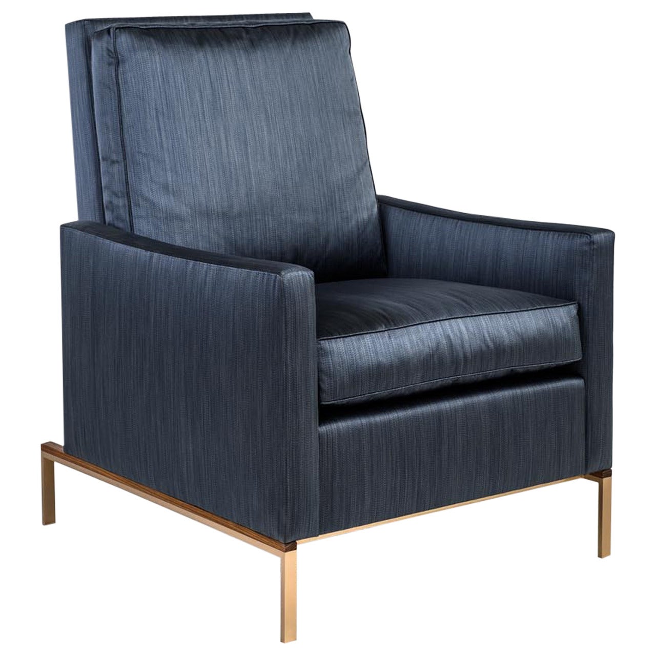 Larkin Armchair with Blue Silk Cotton Strié, Silicon Bronze & Teak Base COM/COL