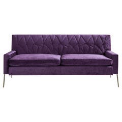 Mayweather Settee 2.0 with Tufted Back in Violet Linen Velvet and Nickel Legs 1