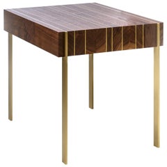 Ellis Side Table in Solid Black Walnut with Solid Brass Inlay Legs