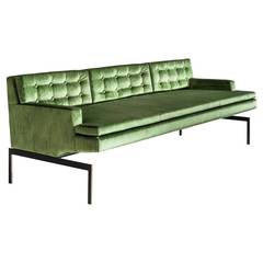 Mancini Sofa with Tufted Back in Green Velvet and Silicon Bronze Base 7