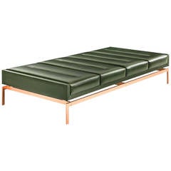 Olivera Chaise Longue / Daybed / Bench with Green Leather and Copper Base 10