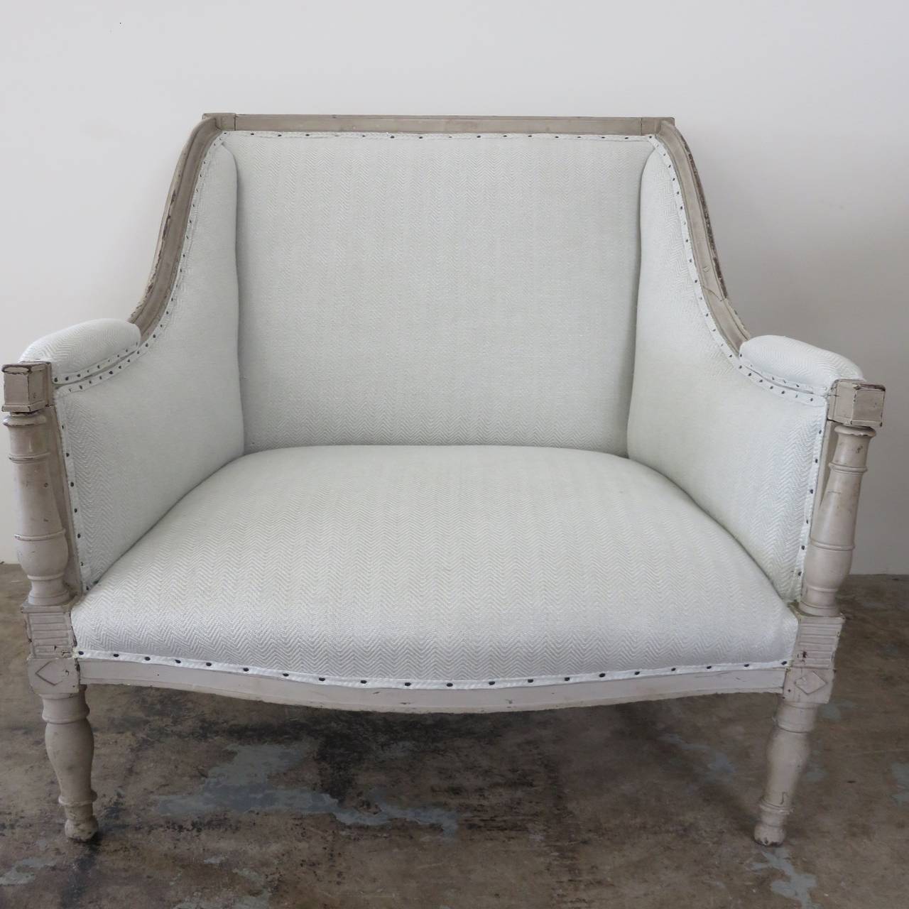 19th century French painted Directoire chair, original paint and newly upholstered.