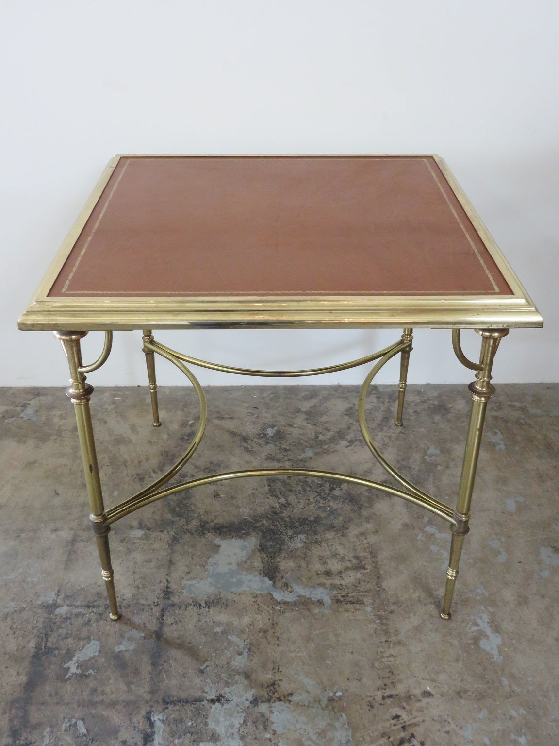 1950s French Table in Brass with Leather Details In Good Condition In Houston, TX