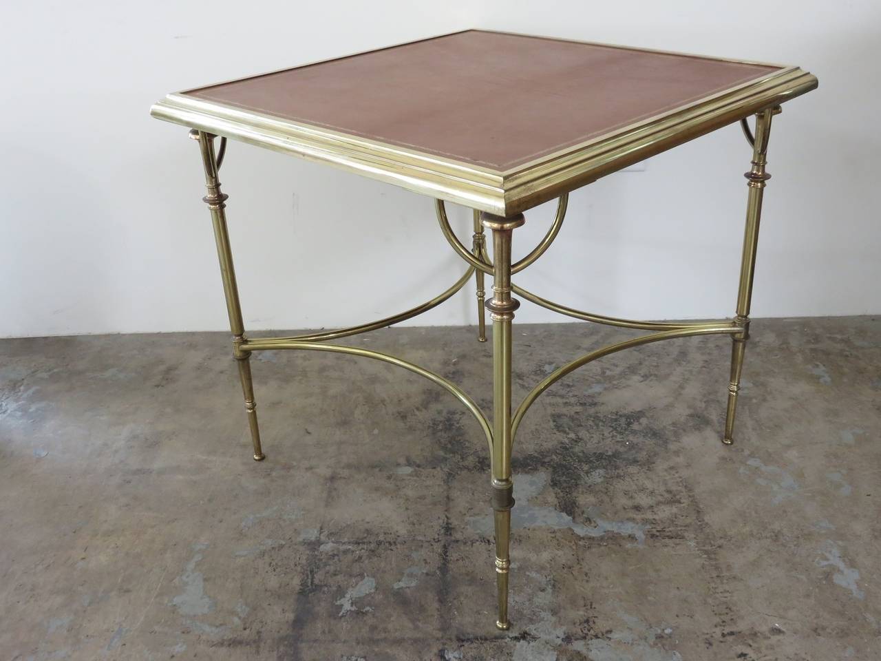 Mid-20th Century 1950s French Table in Brass with Leather Details