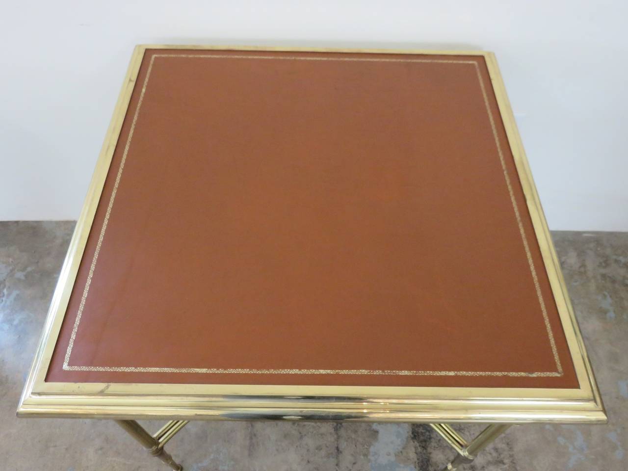 1950s French Table in Brass with Leather Details 1