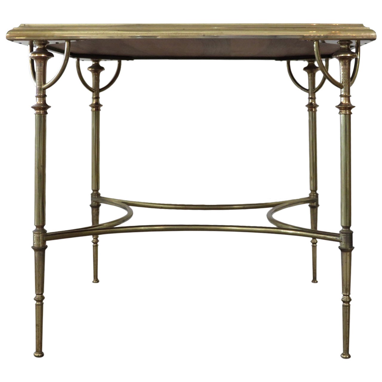 1950s French Table in Brass with Leather Details