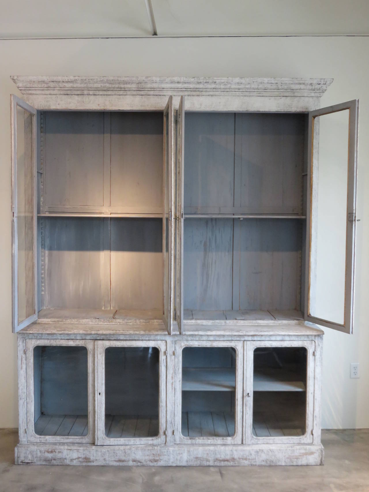 19th Century French Pharmacy Cabinet with Antique Glass 5