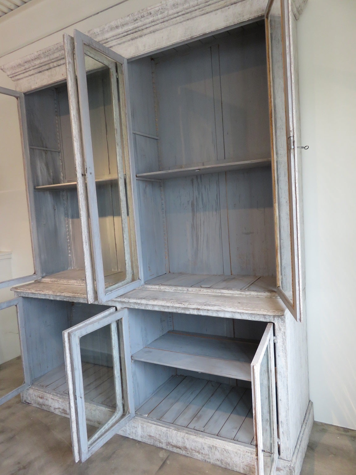 19th Century French Pharmacy Cabinet with Antique Glass 1