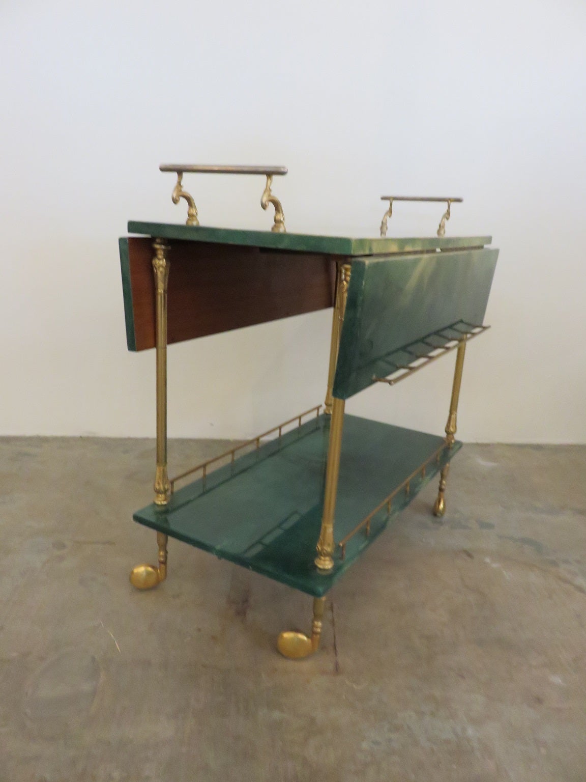 Vintage Aldo Tura bar cart, lacquered goatskin and brass.