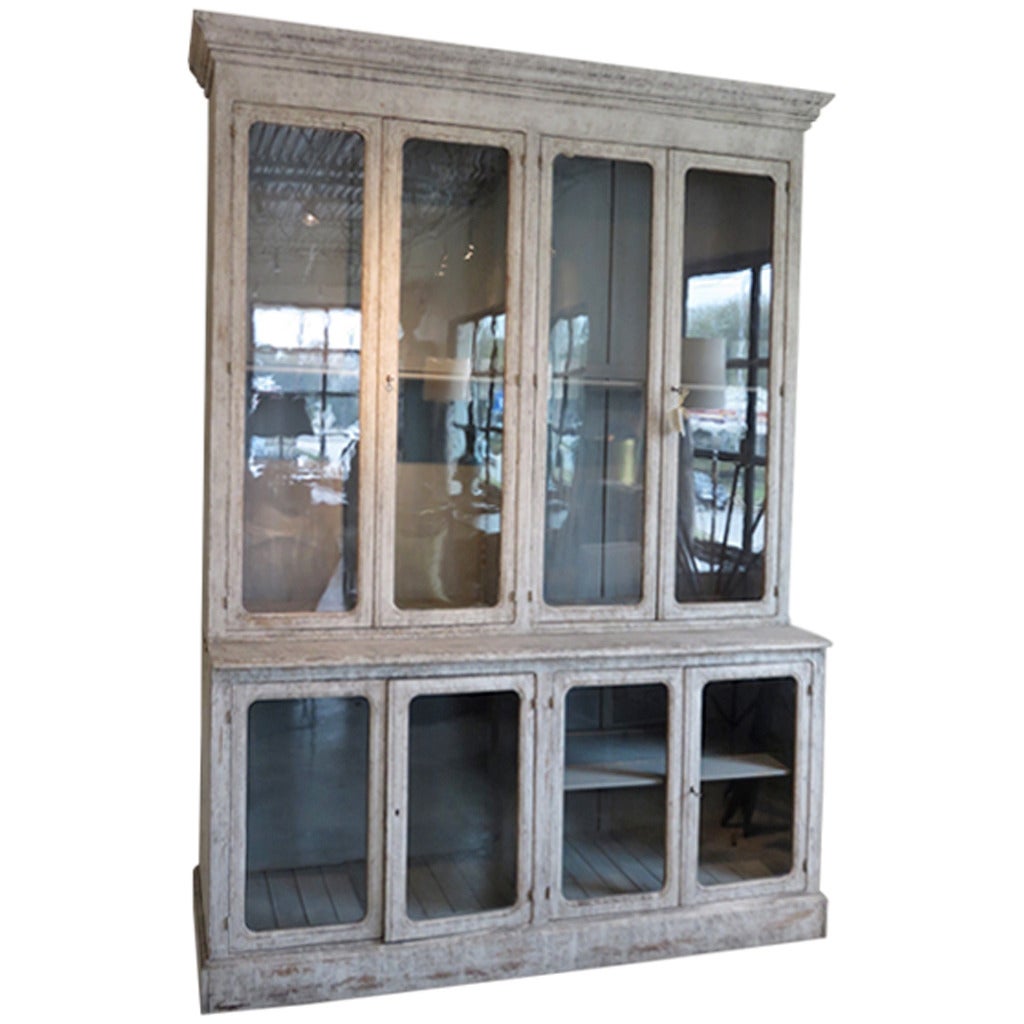 19th Century French Pharmacy Cabinet with Antique Glass