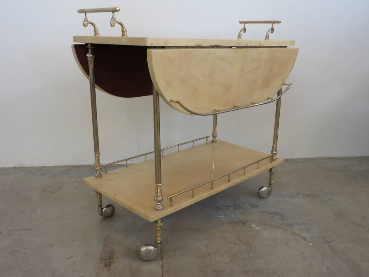 Aldo Tura 1950's  Lacquered Goatskin And Brass Bar Cart