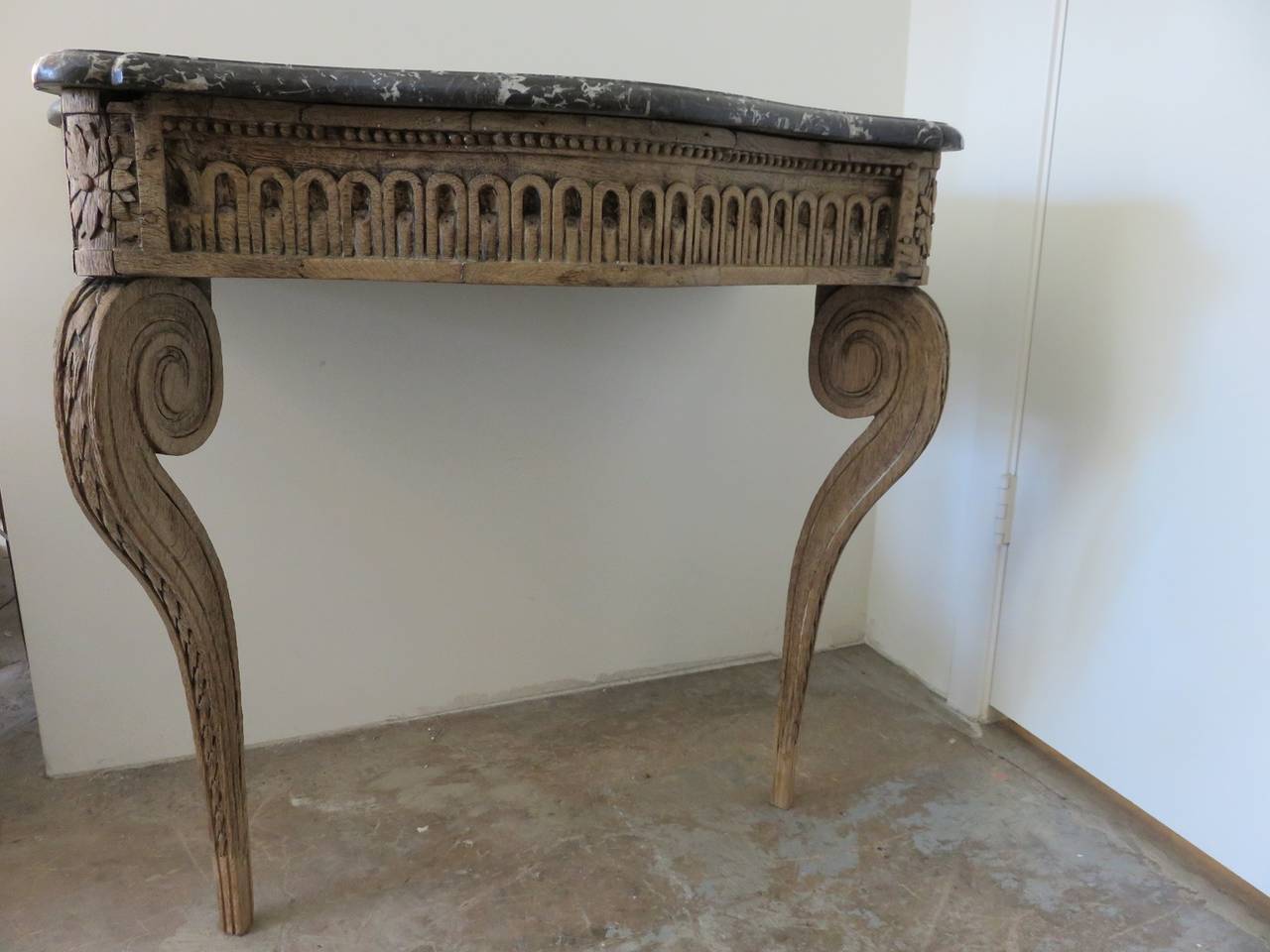 19th Century French Louis XVI Console Oak with Marble Top 1