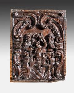Antique Carved Oak Panel depicting ‘The Departure of the Prodigal Son’
