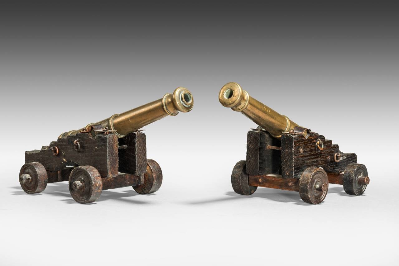 English Pair of “HMS Royal George” Miniature Bronze Barrel Naval Cannons