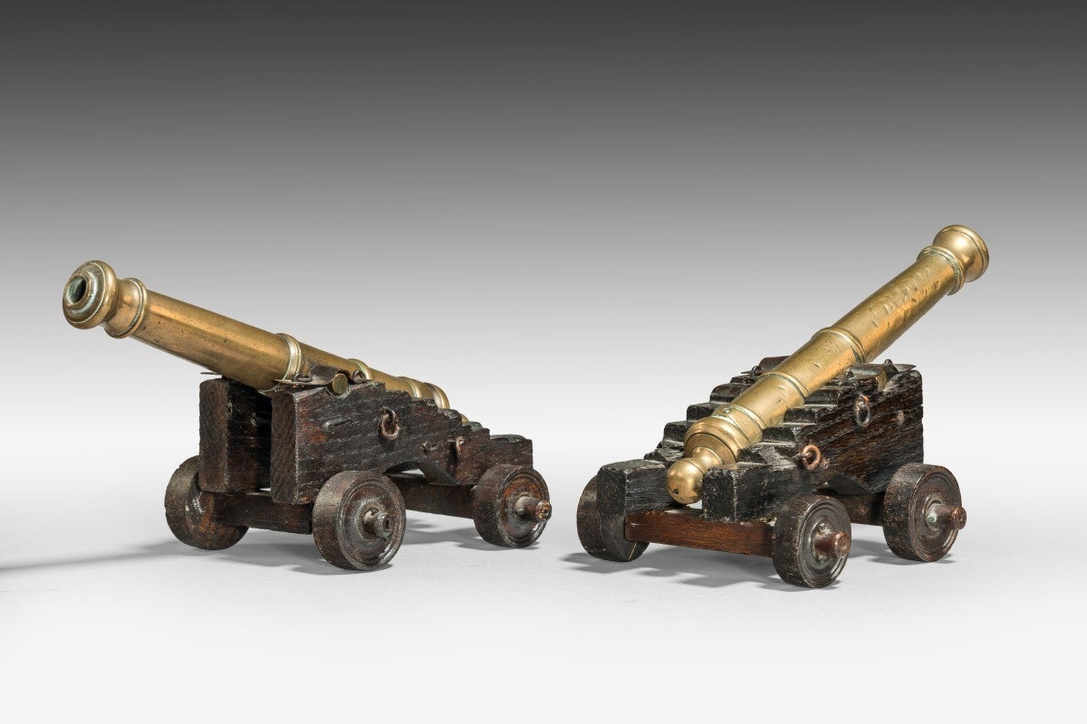 Pair of “HMS Royal George” Miniature Bronze Barrel Naval Cannons In Good Condition In Sutton Coldfield, GB