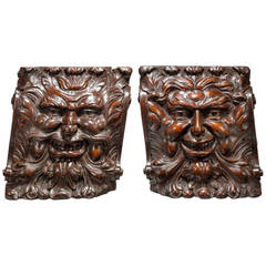 Pair of ‘Green Man’ Carved Oak Trusses