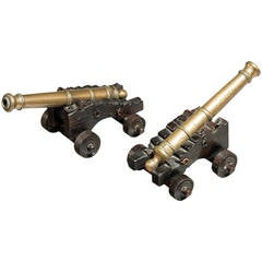 Antique Pair of “HMS Royal George” Miniature Bronze Barrel Naval Cannons