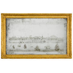 18th Century Etched Mirror Picture Depicting Fort St. George, Port of Madras