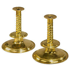 Pair of Sheet-Brass Trumpet-Based Candlesticks