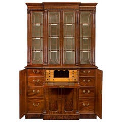 Regency Mahogany Breakfront Secretaire or Bookcase