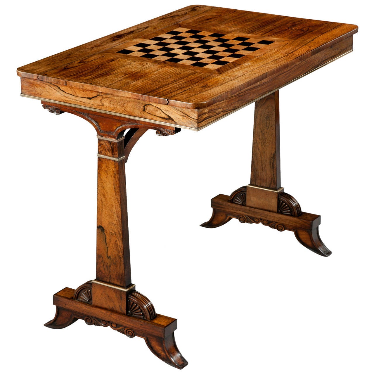 Regency BrassMounted Rosewood and Marquetry Games Table For Sale at