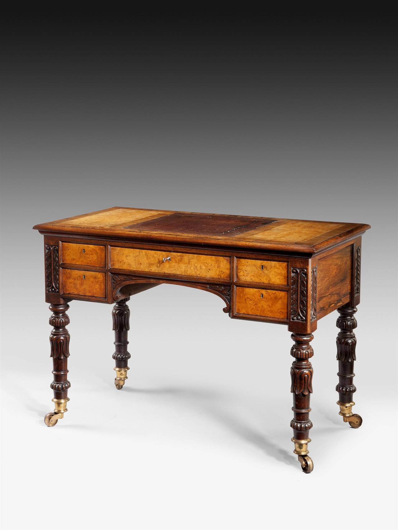 English George IV Burr Elm and Rosewood Writing Table For Sale
