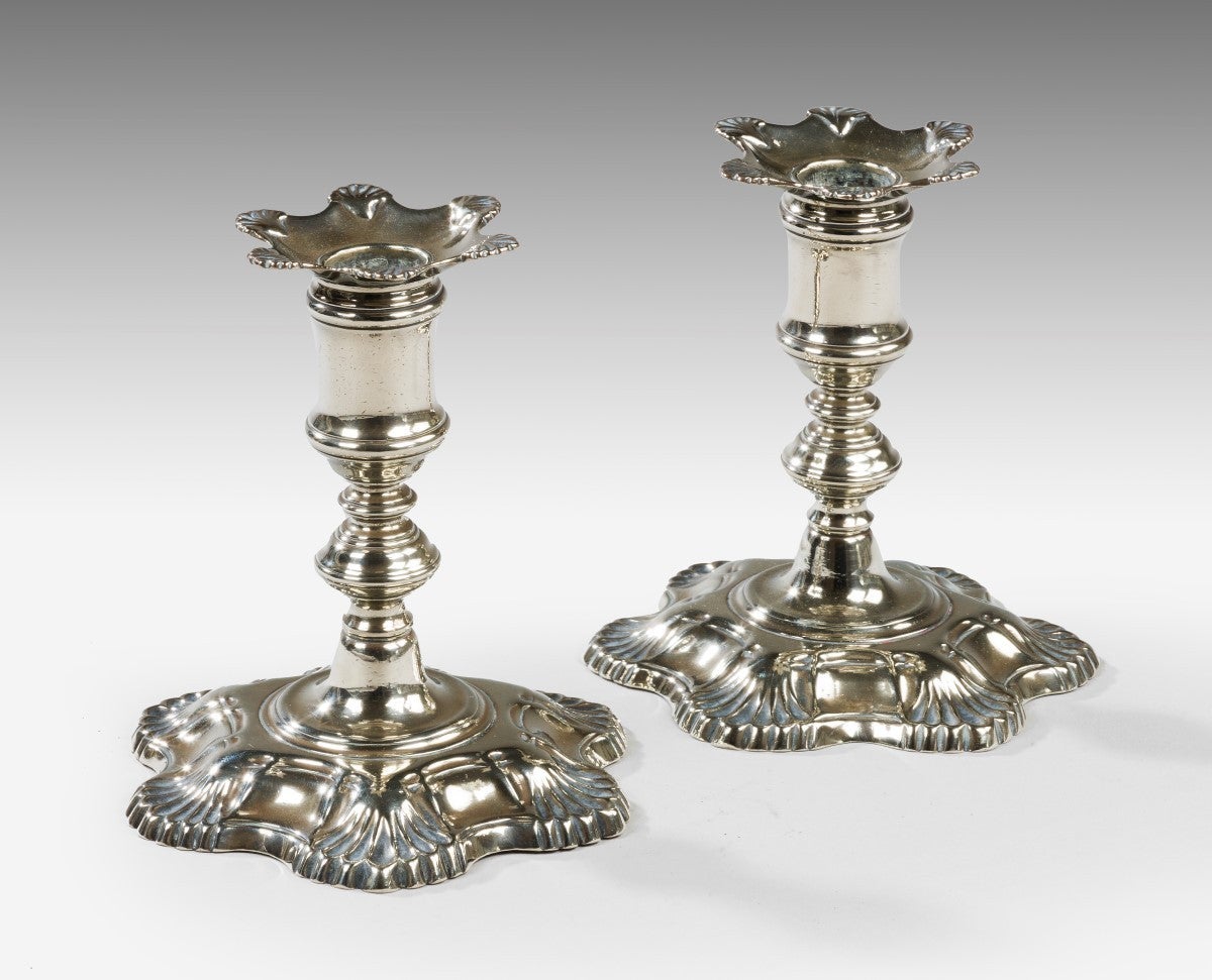 Pair of Chinese Export Paktong Dwarf Candlesticks In Good Condition In Sutton Coldfield, GB