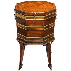 George III Mahogany and Brass-Banded Cellarette on Stand