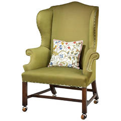 George III Mahogany Upholstered Wing Chair