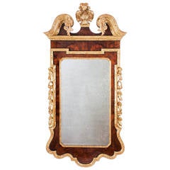 George II Carved Giltwood and Walnut Veneered Mirror