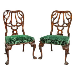 Antique Near Pair of Walnut Rococo Single Chairs