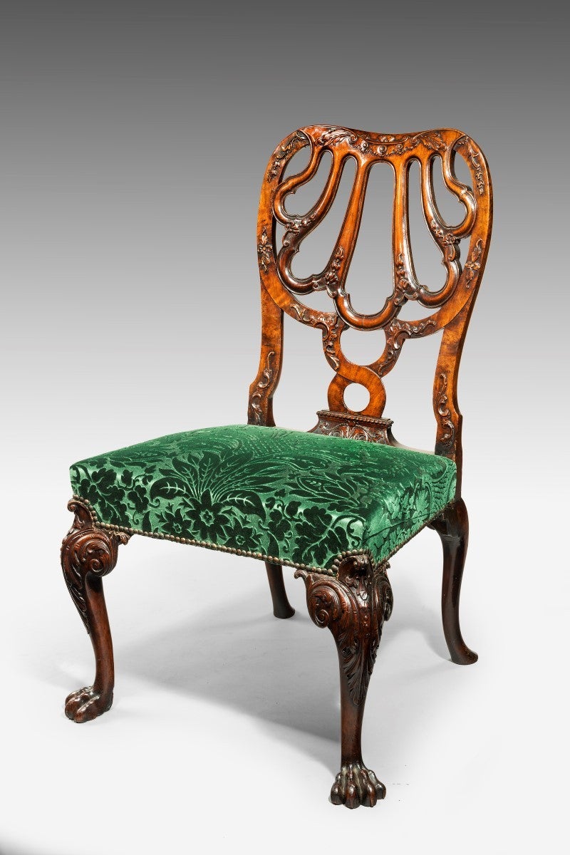 Mid-18th Century Near Pair of Walnut Rococo Single Chairs