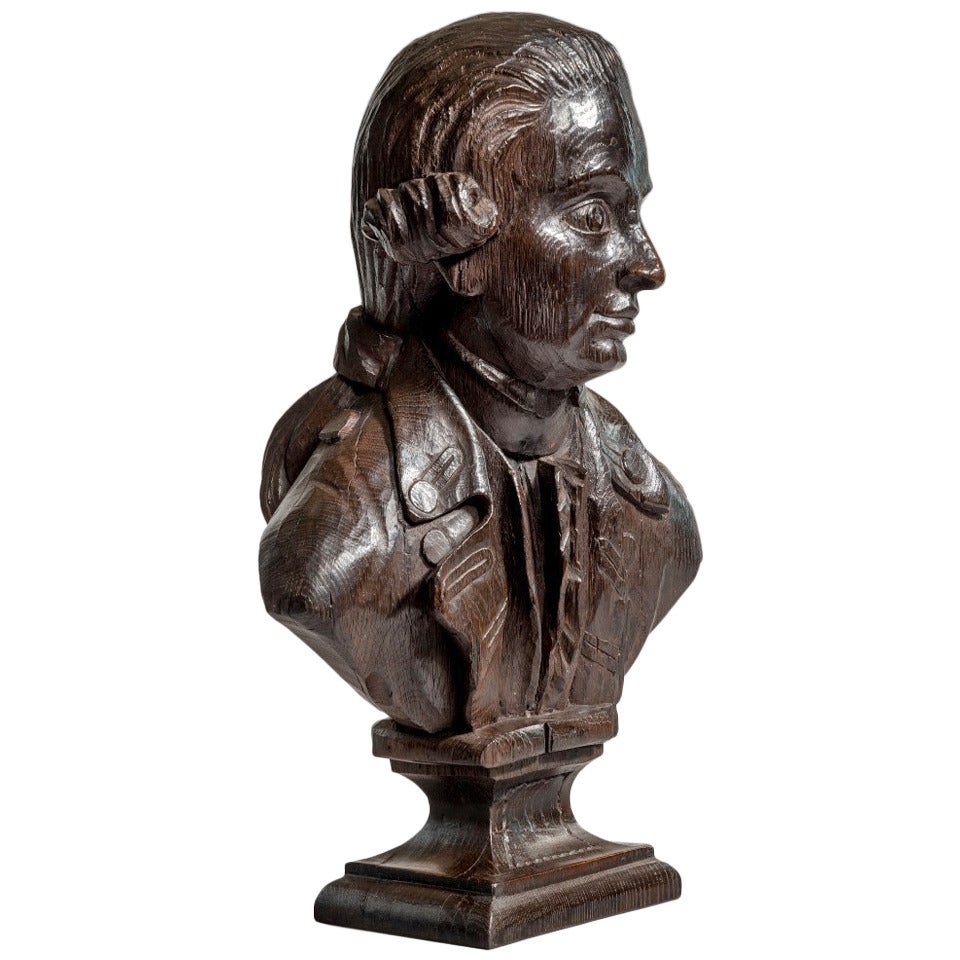 Late 18th Century Carved Oak Bust of Major John André For Sale