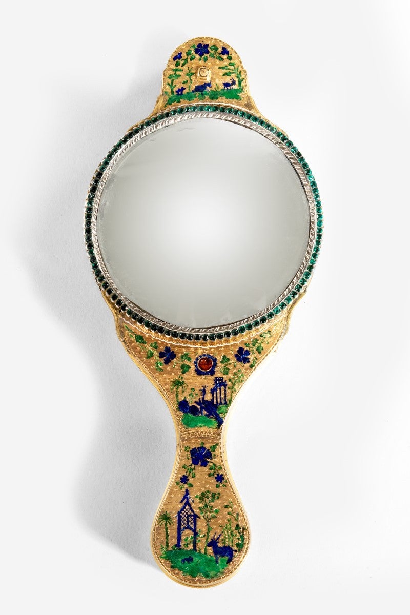 English Chinoiserie Hand Mirror and Looking Glass