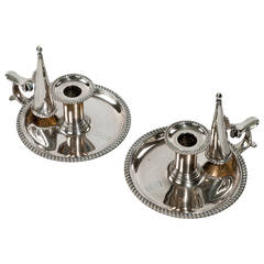 Used Pair of Silver Chambersticks with Snuffers