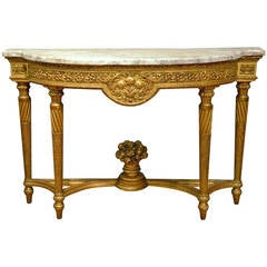 19th Century French Carved Giltwood Marble-Top Console Table