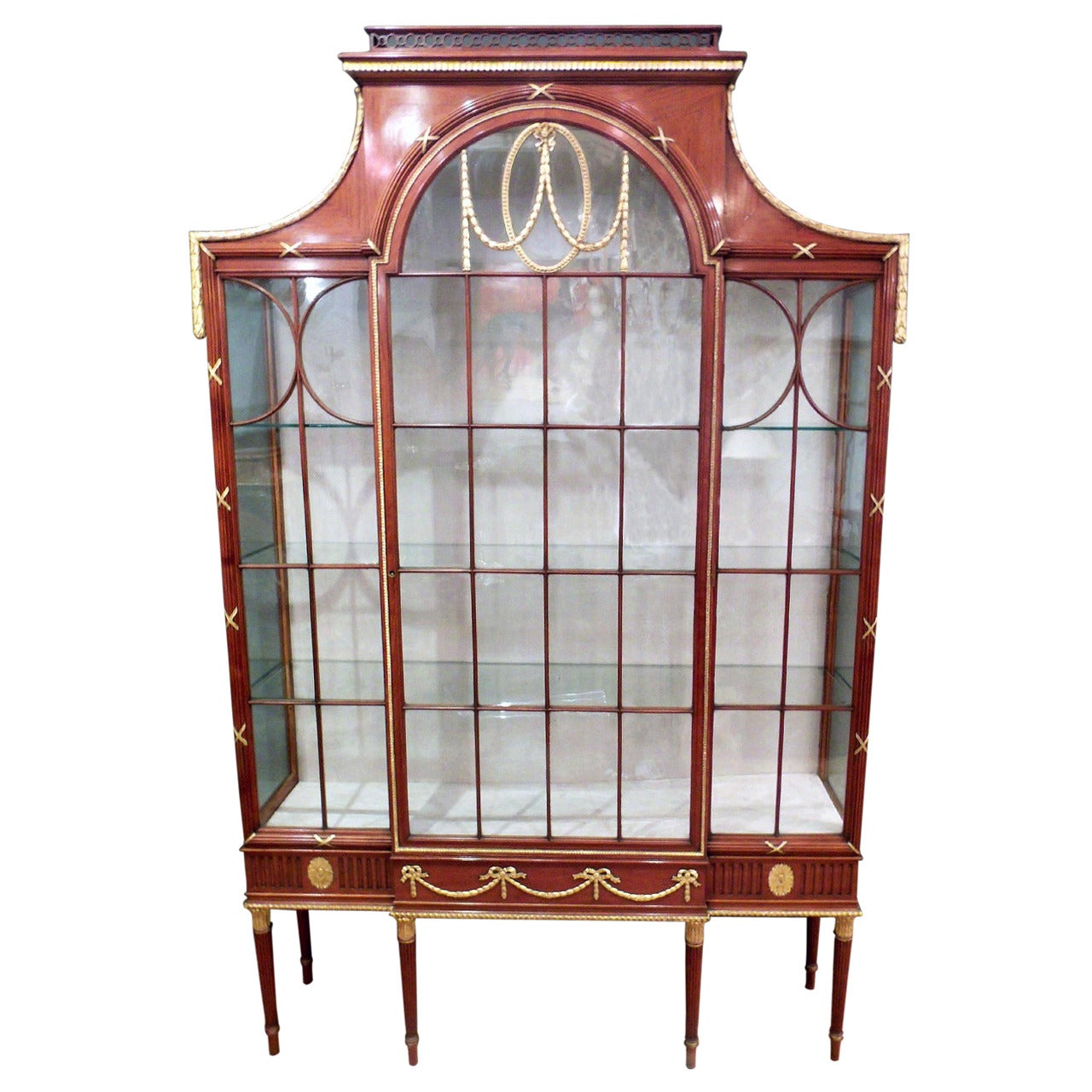 Edwardian Satinwood and Parcel-Gilt Display or China Cabinet