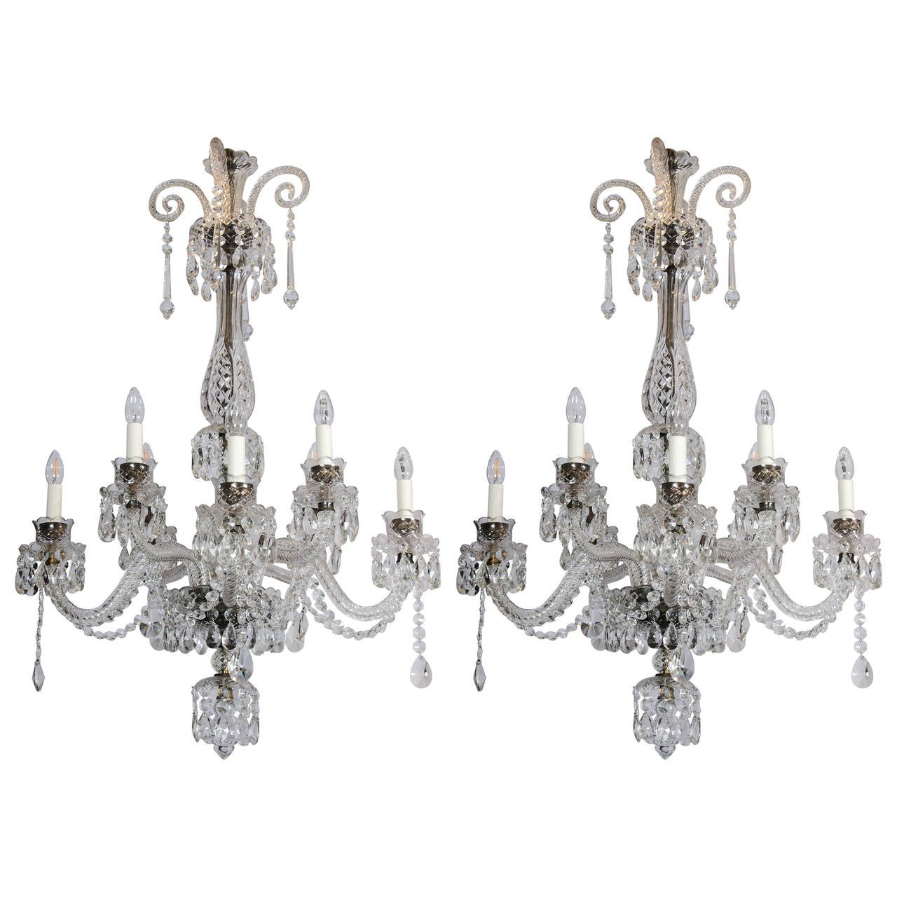 Pair of English Style Crystal Chandeliers For Sale at 1stdibs