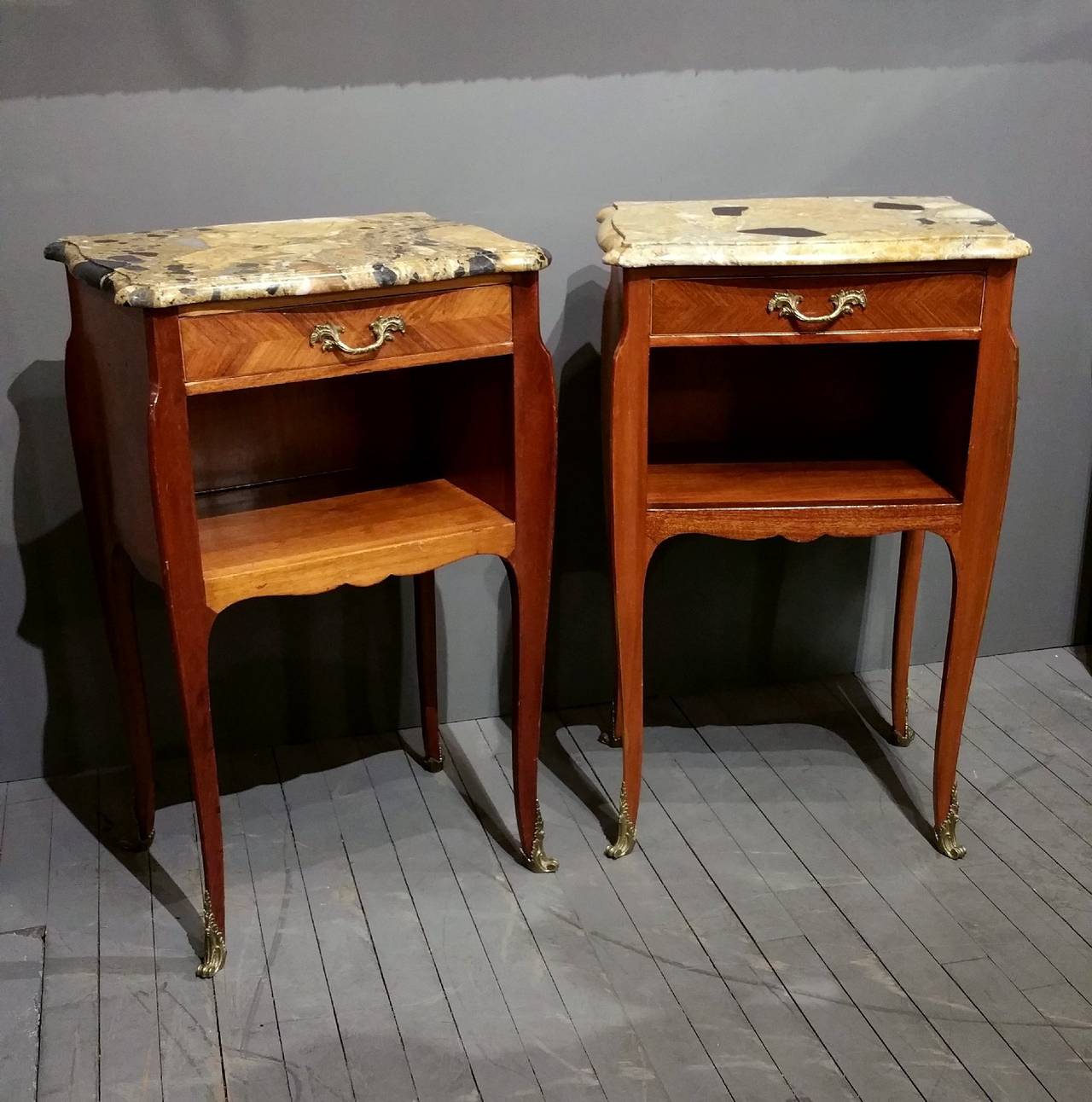 Pair of Marble-Top Satinwood Side Tables