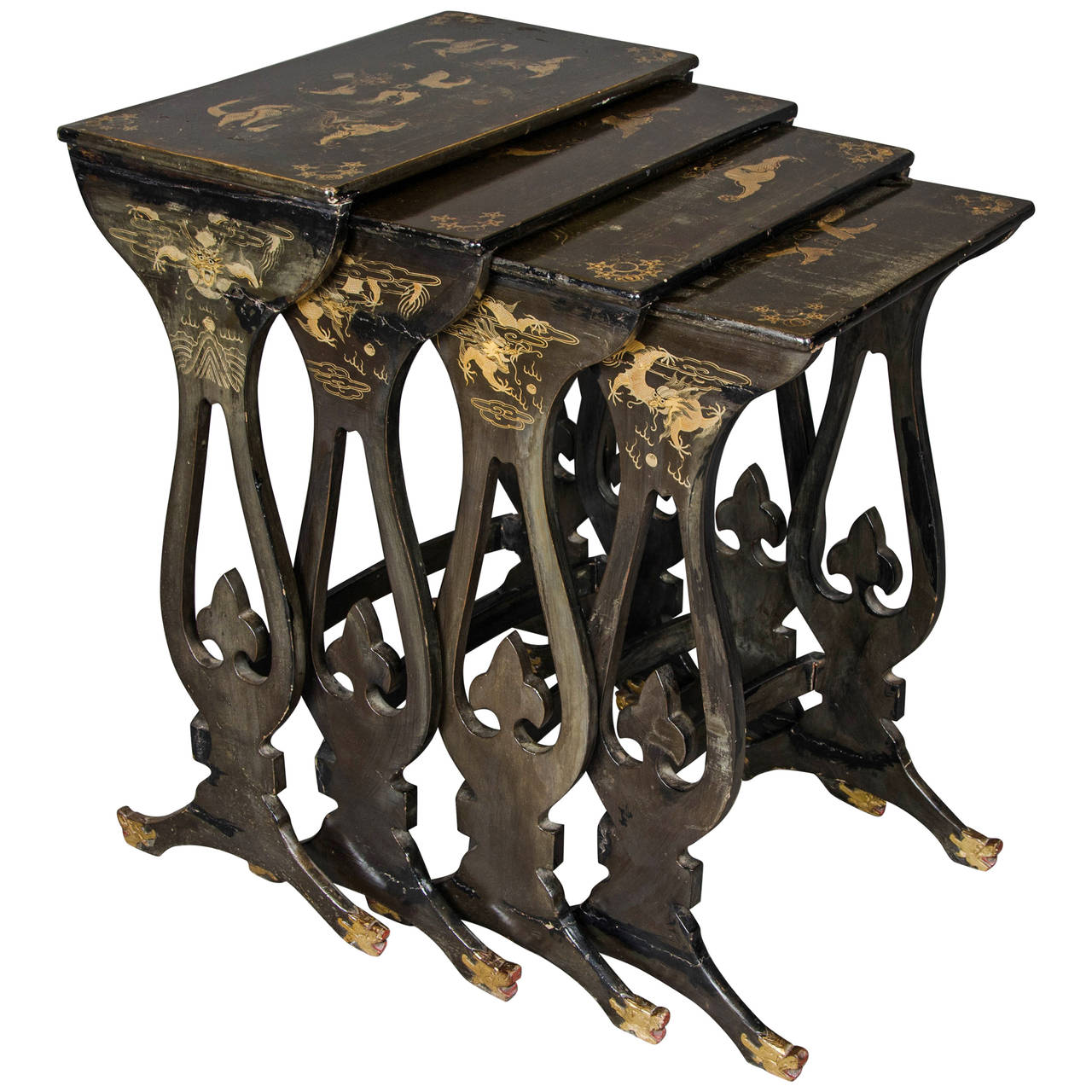 Set of Four Black Lacquered Nesting Tables at 1stdibs