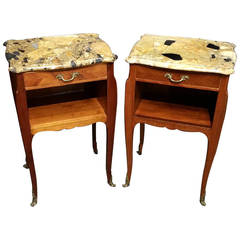 Antique Pair of Marble-Top Satinwood Side Tables
