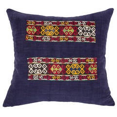 Antique 19th Century Central Asian Textile and Indigo Cushion