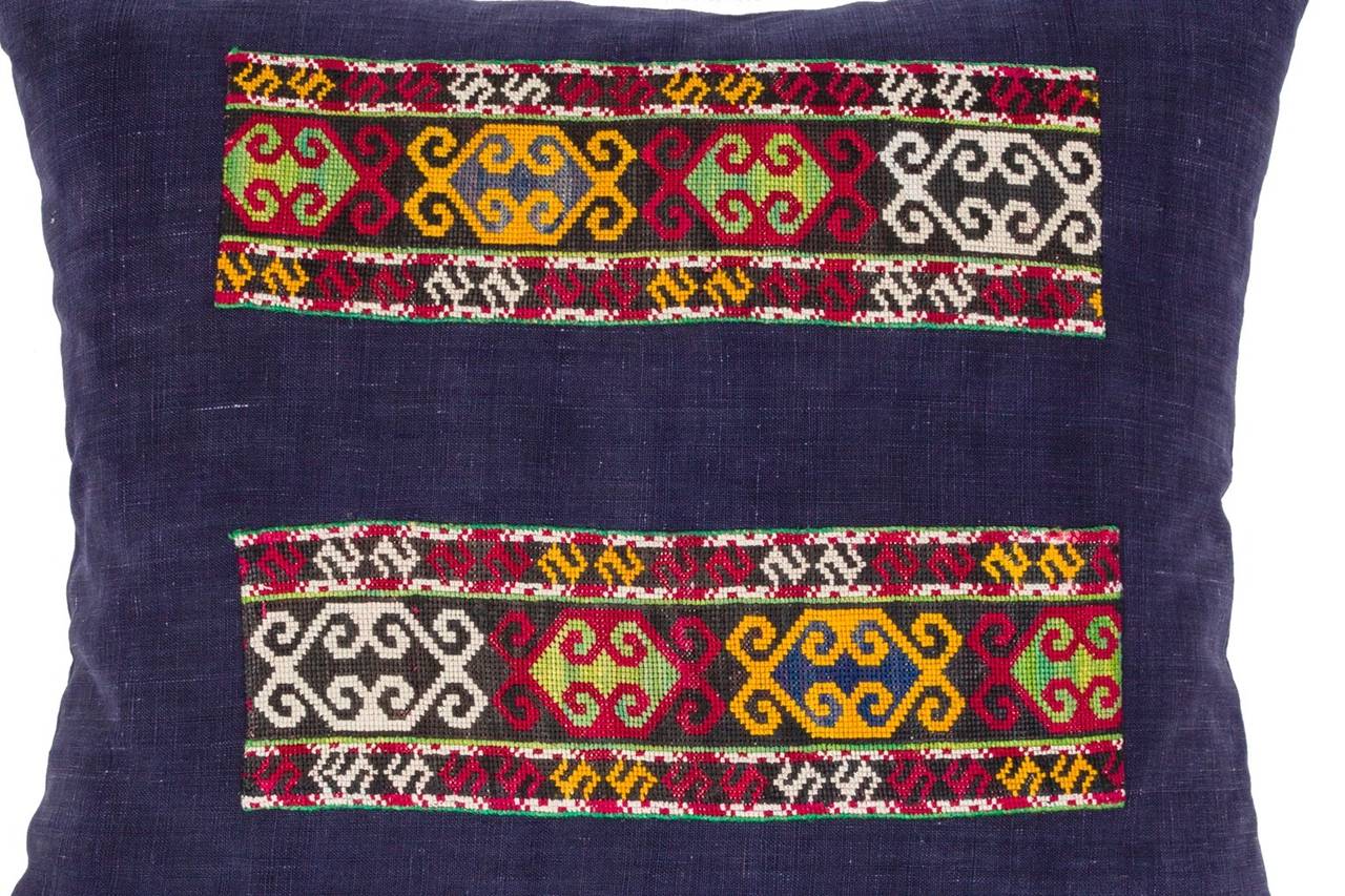 19th Century Central Asian Textile and Indigo Cushion