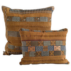 Vintage Set of Bronze Silk-Embroidery Horizontal Ribbon Pillows